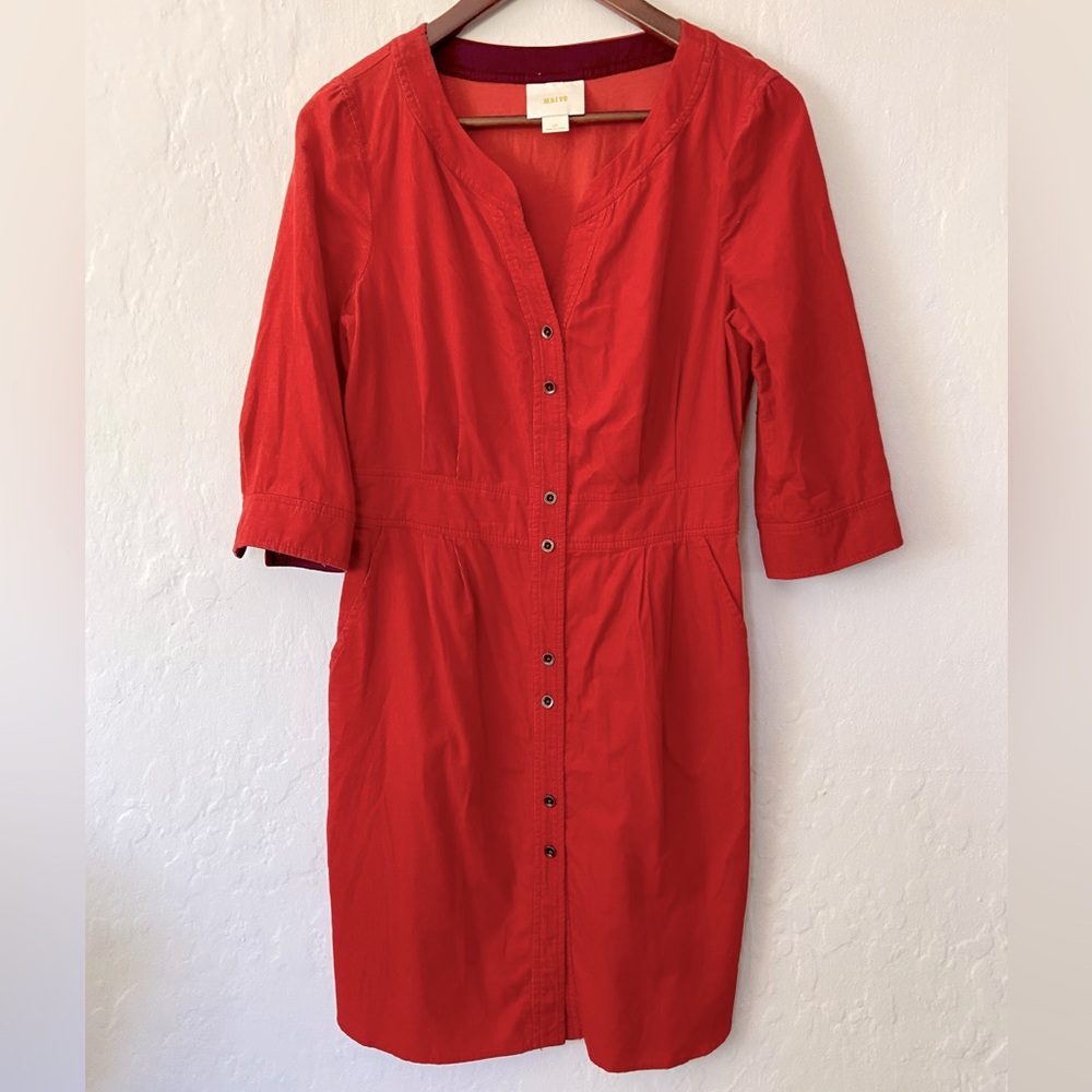 Maeve Red Button-Front Cotton Dress